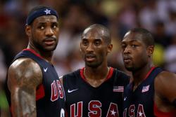 Kobe Bryant is flanked by LeBron James and Dwayne Wade of Team USA.jpg