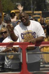 Magic Johnson at the front of the bus during the Lakers Championship Parade 2009.jpg