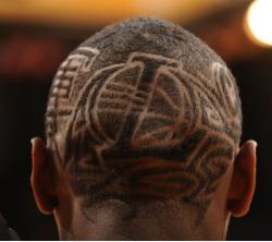 Ron Artest's haircut with Lakers logo.JPG