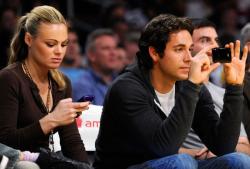 Laker fans Zachary Levi and girlfriend Caitlin Crosby.JPG