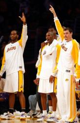 Lakers bench and Kobe Bryant are excited over a play.JPG