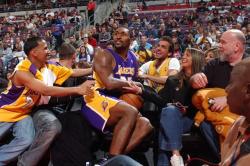 Ron Artest falls into a crowd of Laker fans in Detroit.JPG