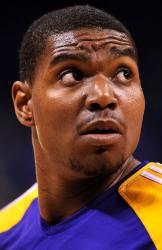 Andrew Bynum's face close up as he turns and looks.JPG