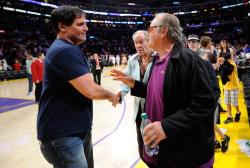 Laker fan Jack Nicholson talks to Mark Cuban.JPG
